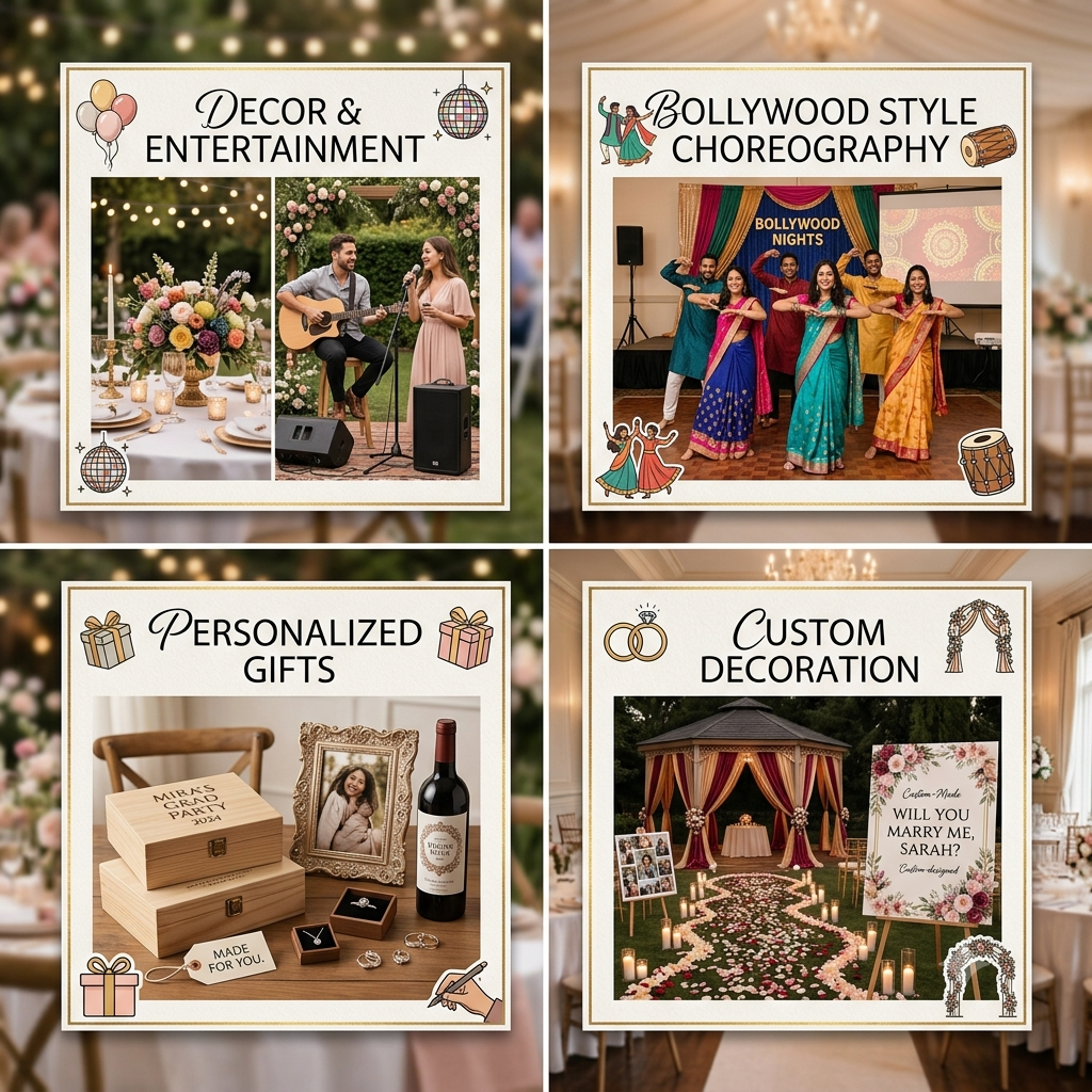 Decor, Entertainment, Choreography, Personalized Gifts